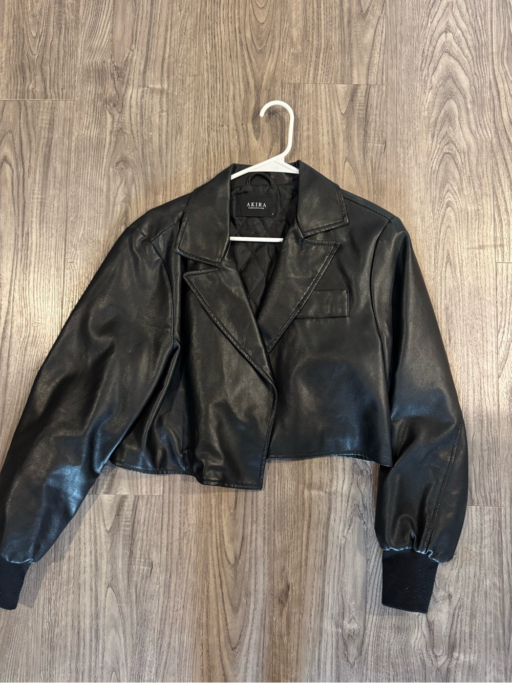 AKIRA Black Cropped Faux Leather Blazer Jacket
